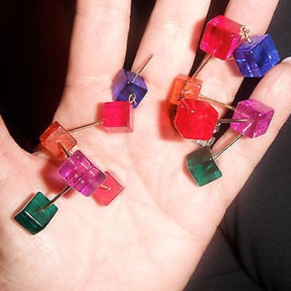 ISO EARRINGS PIERCED VINTAGE 60S LUCITE MULTI CUBE